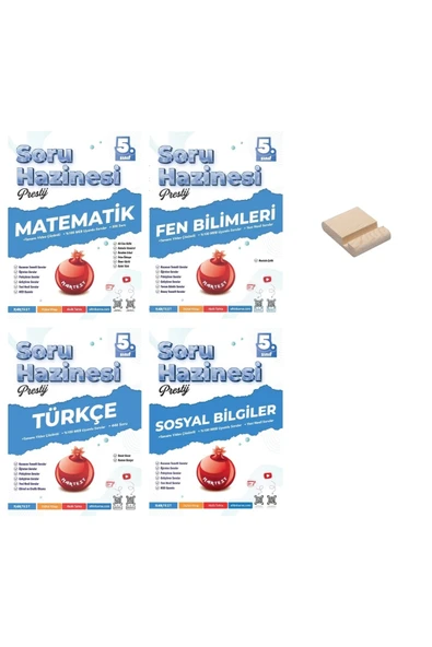 Nartest Yayınları 5. Sınıf Prestij Matematik Fen Bilimleri Türkçe ve Sosyal Soru Hazinesi 4lü Set+ Telefon Tutucu ürün görseli