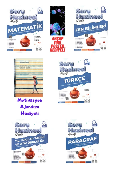 Nartest Yayınları 8.Sınıf Prestij Mat+Fen+Türkçe+İnkılap+Paragraf Soru Motivasyon Ajandası+Ahşap Poster Hediyeli 2026 ürün görseli
