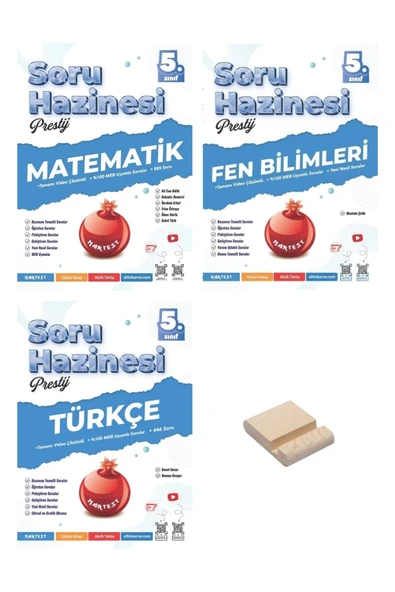 Nartest Yayınları 5. Sınıf Prestij Matematik Fen Bilimleri ve Türkçe Soru Hazinesi 3lü Set + Telefon Tutucu ürün görseli