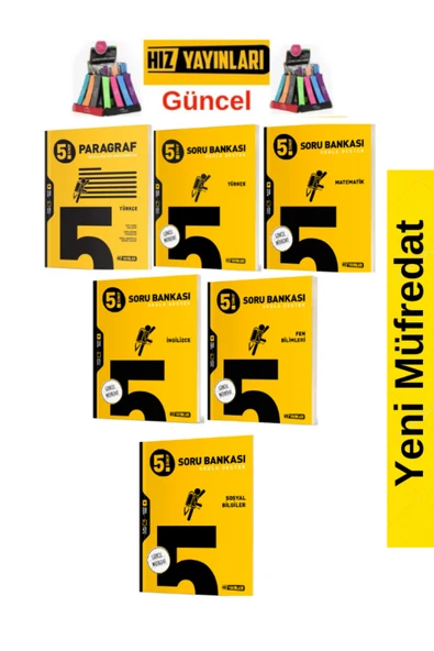 Hız ve Renk Yayınları Hız 5.Sınıf Yeni Müfredat Paragraf-Türkçe-Mat-Fen-İng-Sosyal-Soru Bankası Seti+Kalemlik ürün görseli