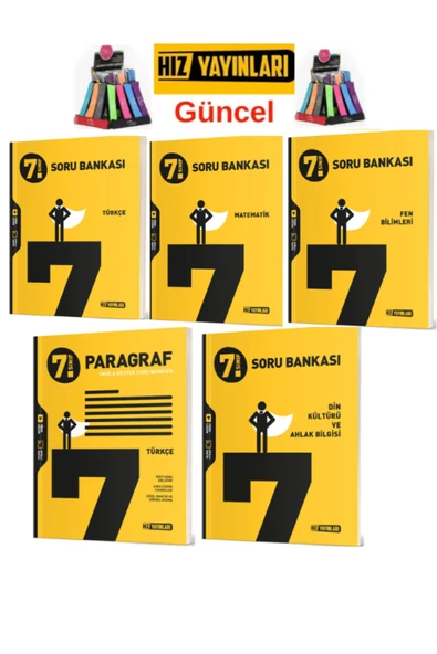 Hız ve Renk Yayınları Hız 7.Sınıf Yeni Müfredat Türkçe-Fen-Matematik-Paragraf-Din Soru Bankası Seti+Kalemlik - 1