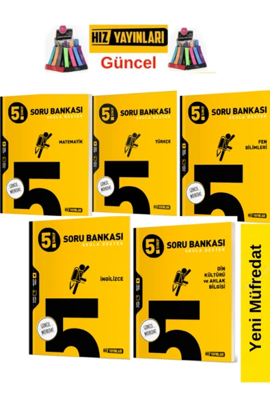 Hız ve Renk Yayınları Hız 5.Sınıf Yeni Müfredat Fen-Mat-Türkçe-İngilizce-Din Soru Bankası Seti+Kalemlik ürün görseli