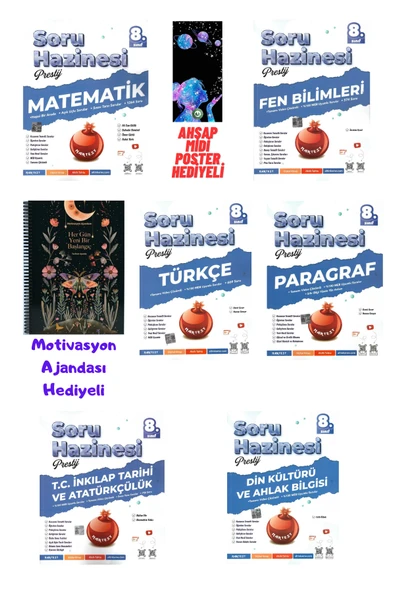 Nartest Yayınları 8.Sınıf Prestij Mat+Fen+Türkçe+İnkılap+Paragraf +Din Soru Motivasyon Ajandası+Ahşap Poster Hediyeli - 1