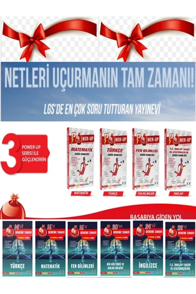 Nartest Yayınları NARTEST 8.SINIF POWER UP MATEMATİK+FEN+İNKİLAP+TÜRKÇE+SORU BANKASI + LGS  6 DERSLİK  DENEME SETİ ürün görseli