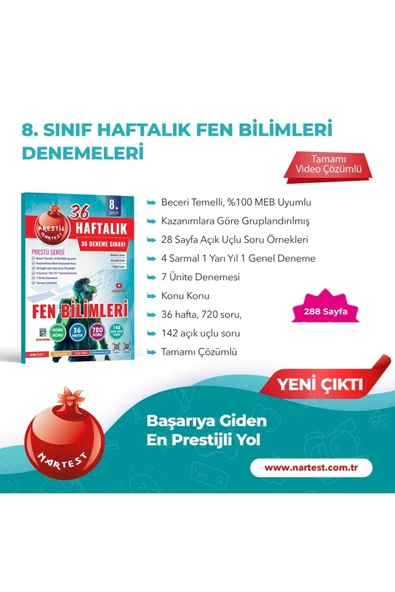 Nartest Yayınları Nartest 8. Sınıf Haftalık Denemeleri  Seti (Prestij Serisi) - Resim 2