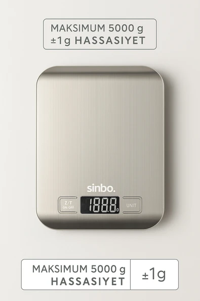 Sinbo SKS-4527 Metal Dijital Hassas Mutfak Tartısı Pil Hediyeli - Resim 3