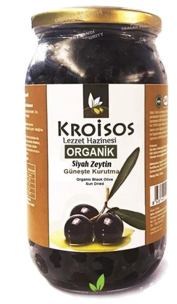 Kroisos Organik Siyah Zeytin Güneşte Kurutulmuş 650 gr Cam Ambalaj - 1