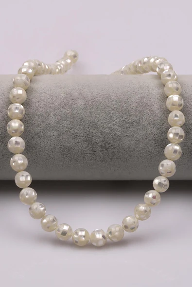 Özel İşçilikli Beyaz Abalon Sedef Doğaltaş Dizi 8 mm Küre Kesim - Resim 2