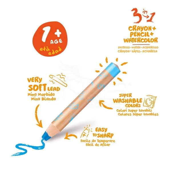 Carioca Baby 3 in 1 Jumbo Ahşap Gövde Boya Kalemi 10lu 42818 - 3