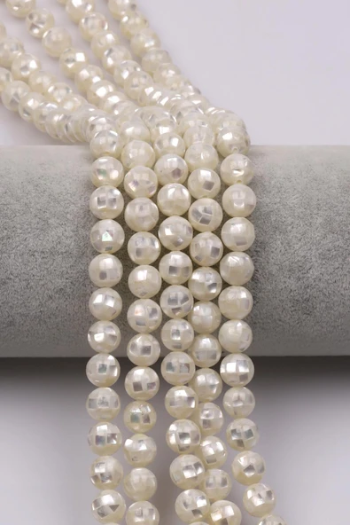 Özel İşçilikli Beyaz Abalon Sedef Doğaltaş Dizi 8 mm Küre Kesim ürün görseli