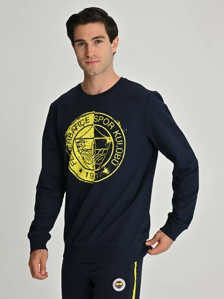 Fenerbahçe Tribün UV Baskılı  Tek Renk Logolu Erkek Sweatshirt - 3