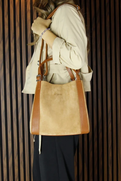 Erkan Saçmacı Taba Hakiki Dana Süet Manyetik Kapaklı Büyük Boy Günlük Omuz Çantası ve Askılı El Çantası - Resim 6