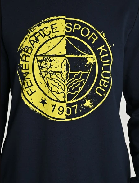 Fenerbahçe Tribün UV Baskılı  Tek Renk Logolu Erkek Sweatshirt - 5