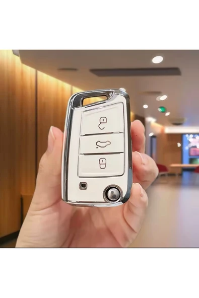 YıldızTuning Seat Ibiza Beyaz-Silver Anahtar Kılıfı 2017-2025 - Resim 4