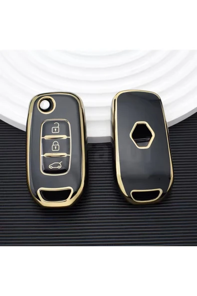 YıldızTuning Renault Kaleos Sustalı Anahtar Kılıfı Siyah-Gold ürün görseli