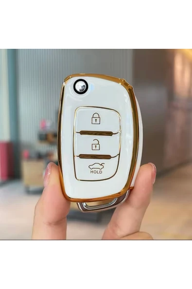 YıldızTuning Hyundai I10 Sustalı Anahtar Kılıfı Beyaz-Gold ürün görseli