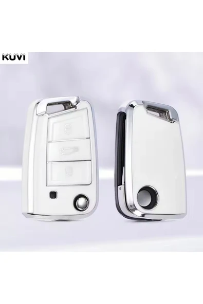YıldızTuning Volkswagen Polo Beyaz-Silver Anahtar Kılıfı 2015-2025 - Resim 2