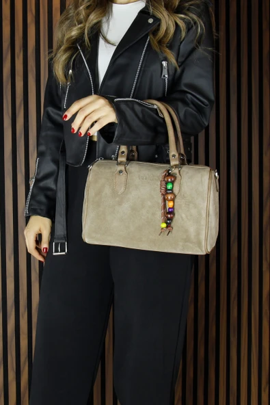 Erkan Saçmacı Vizon Hakiki Dana Süet Fermuarlı İç Cepli Askılı Boncuk Aksesuarlı Günlük Büyük Boy Omuz Çantası - 3