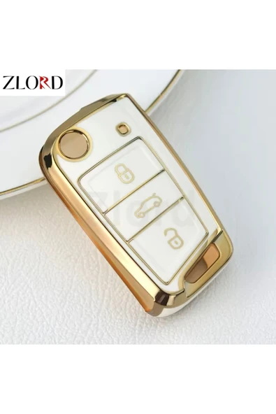YıldızTuning Skoda Rapid Beyaz-Gold Anahtar Kılıfı - Resim 2
