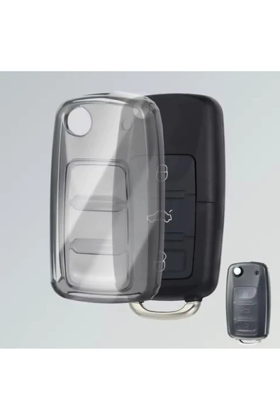 YıldızTuning Volkswagen Amarok Tiguan Caddy Transporter Şeffaf-Füme Anahtar Kılıfı - Resim 2