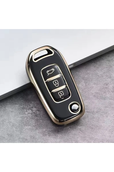 YıldızTuning Renault Kaleos Sustalı Anahtar Kılıfı Siyah-Gold - Resim 2
