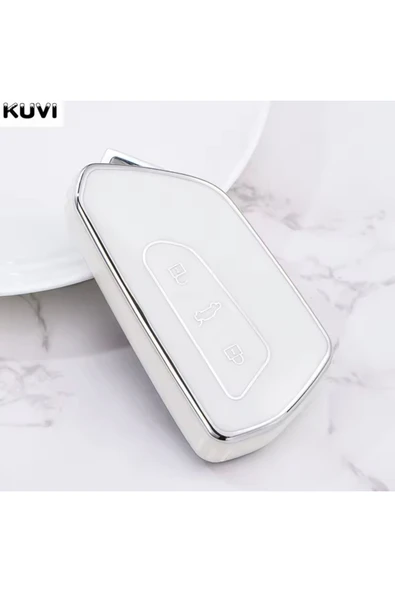 YıldızTuning Volkswagen Tayron 2025 Anahtar Kılıfı Beyaz-Silver ürün görseli