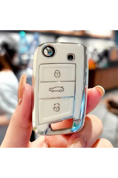 YıldızTuning Seat Ibiza Beyaz-Silver Anahtar Kılıfı 2017-2025 - Resim 3