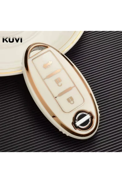 YıldızTuning Nissan Micra Sustasız Anahtar Kılıfı Beyaz-Gold ürün görseli