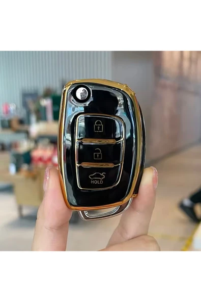 YıldızTuning Hyundai I20 Sustalı Anahtar Kılıfı Siyah-Gold ürün görseli