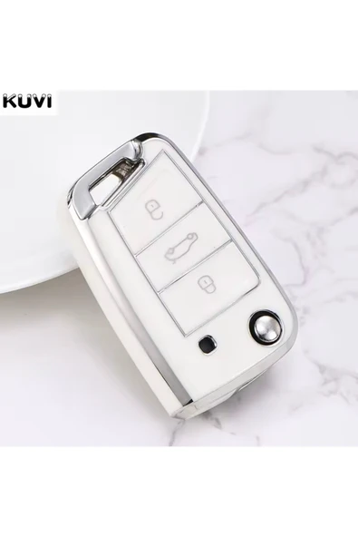 YıldızTuning Seat Leon FR İbiza 2017+ Ateca Arona Beyaz-Silver Sustalı Anahtar Kılıfı - 1