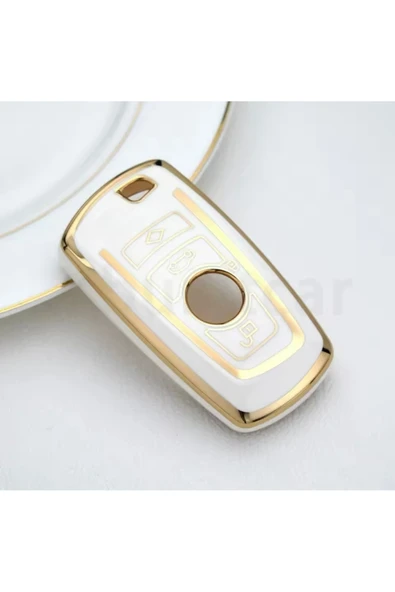 YıldızTuning Bmw F20 F30 F10 X1 X3 X5 Beyaz-Gold Anahtar Kılıfı - 1