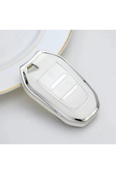 YıldızTuning Fiat Doblo 2024-2025 Sustasız Anahtar Kılıfı Beyaz-Gümüş - Resim 2