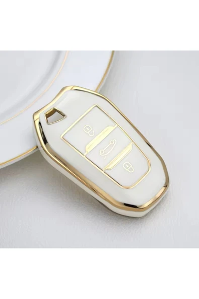 YıldızTuning Citroen C4X Sustasız Anahtar Kılıfı Beyaz-Gold ürün görseli 1