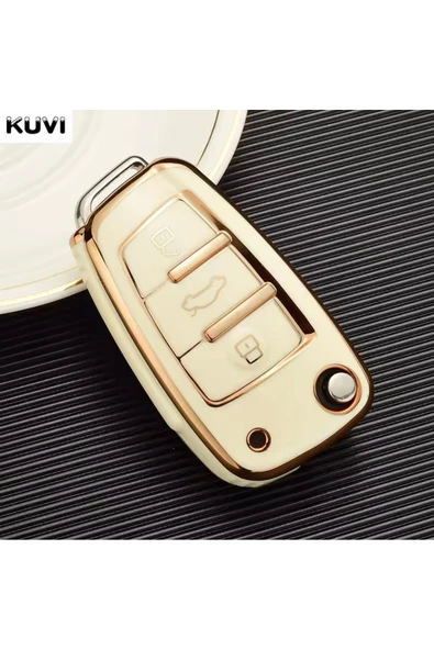 YıldızTuning Audi A3 8P 8L Beyaz-Gold Anahtar Kılıfı ürün görseli