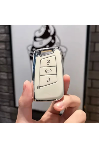 YıldızTuning VW Passat B8.5 Anahtar Kılıfı Beyaz-Silver 2020-2024 - Resim 2