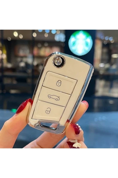 YıldızTuning Skoda Fabia 2017+ Anahtar Kılıfı Beyaz Renk - Resim 2