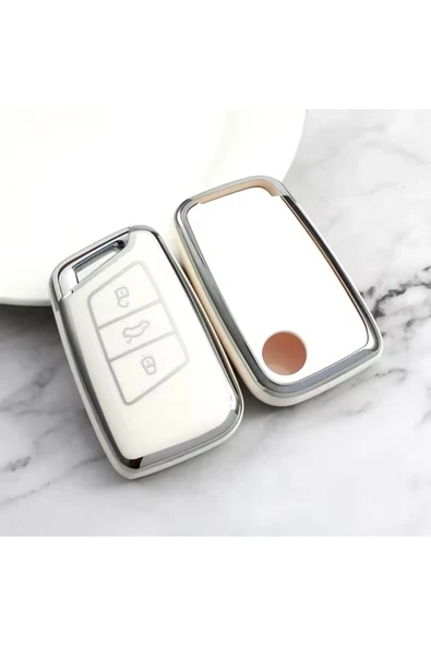 YıldızTuning VW Passat B8.5 Anahtar Kılıfı Beyaz-Silver 2020-2024 ürün görseli