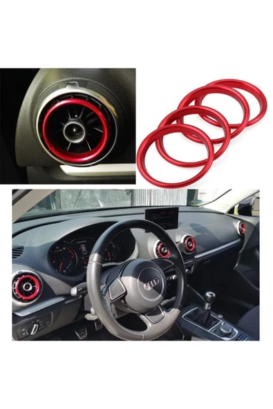 YıldızTuning Audi A3 Q2 Klima Halkası Kırmızı Renk 4 Adet 2013-2017 - Resim 4