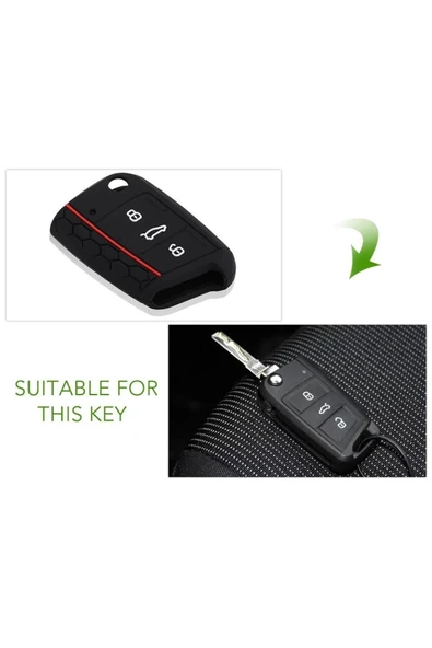 YıldızTuning Seat Leon 2013-2020 Silikon Anahtar Kılıfı Kırmızı Çizgili Kılıf Anahtar - 3