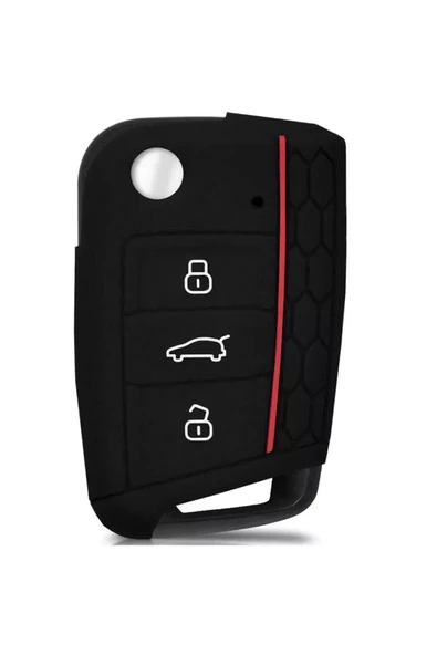 YıldızTuning Seat Leon 2013-2020 Silikon Anahtar Kılıfı Kırmızı Çizgili Kılıf Anahtar - 1