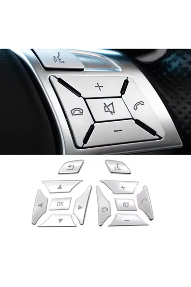 YıldızTuning Mercedes C Serisi W204 Direksiyon Tuş Kaplaması Gümüş 2011-2013 - 1