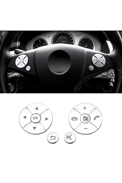 YıldızTuning Mercedes E Serisi Direksiyon Tuş Kaplaması Gümüş W212 2010-2012 ürün görseli 1