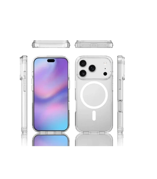 İphone 17Promax Uyumlu Kılıf Magsafe Wireless Kablosuz Şarj Destekli Sert Şeffaf Darbe Emici Kapak - Resim 4