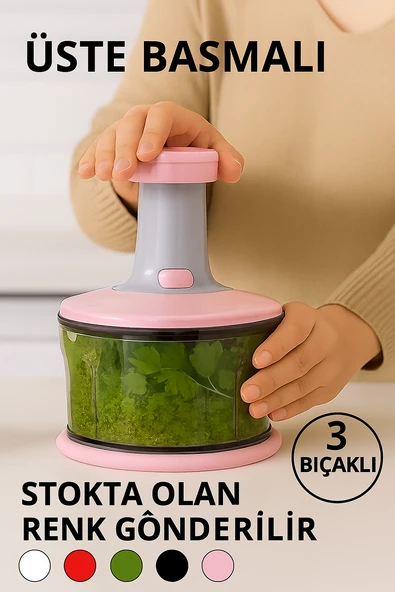 3 Bıçaklı Üstten Basmalı El Rondosu Blenderı Sebze Doğrayıcı - Resim 2