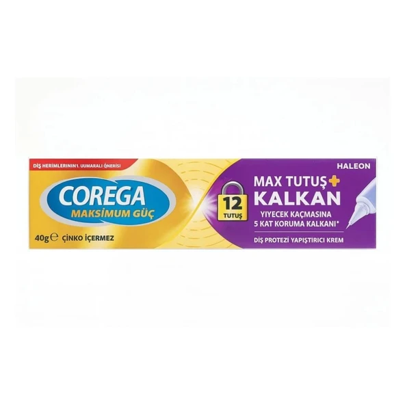Corega Max Tutuş + Kalkan Tat İçermez Diş Protez Yapıştırıcı Krem 40 G - 1