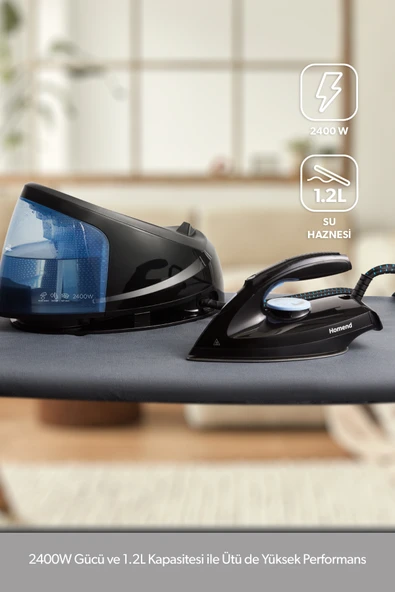 HOMEND Steamwork Buhar Kazanlı Ütü Siyah Mavi 2400 W - 2