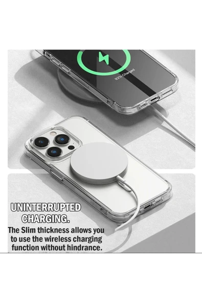 İphone 17Promax Uyumlu Kılıf Magsafe Wireless Kablosuz Şarj Destekli Sert Şeffaf Darbe Emici Kapak - Resim 5
