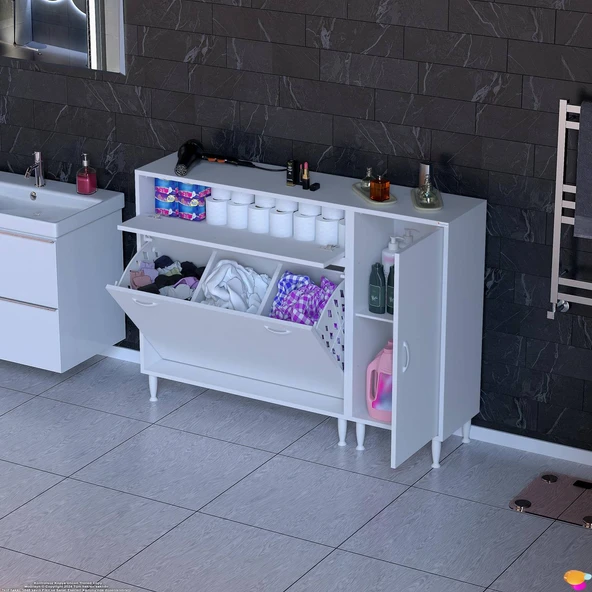 Modilayn YENİCE 150x97x32,5 cm 3 raflı ve 3 sepetli dolap ile çamaşırlarınız artık daha düzenli