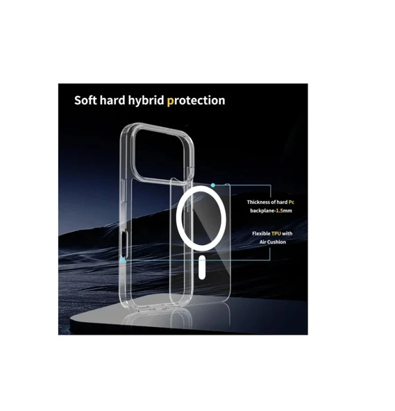 İphone 17Promax Uyumlu Kılıf Magsafe Wireless Kablosuz Şarj Destekli Sert Şeffaf Darbe Emici Kapak - Resim 6