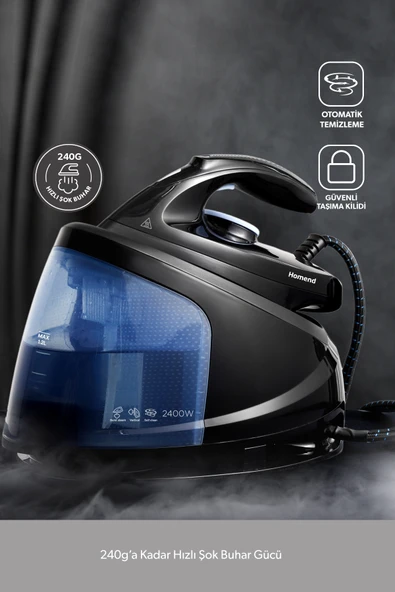 HOMEND Steamwork Buhar Kazanlı Ütü Siyah Mavi 2400 W
